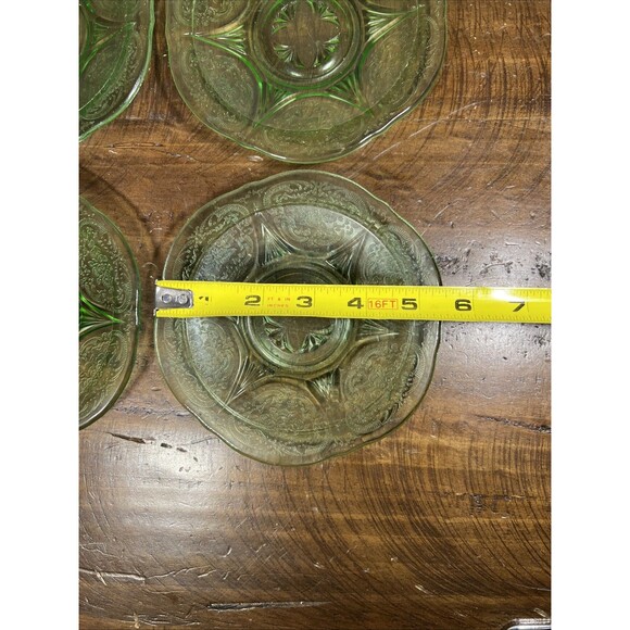 Vintage Federal Green Saucer Plates 5.5” Uranium Glass Set of 4 - Picture 4 of 4